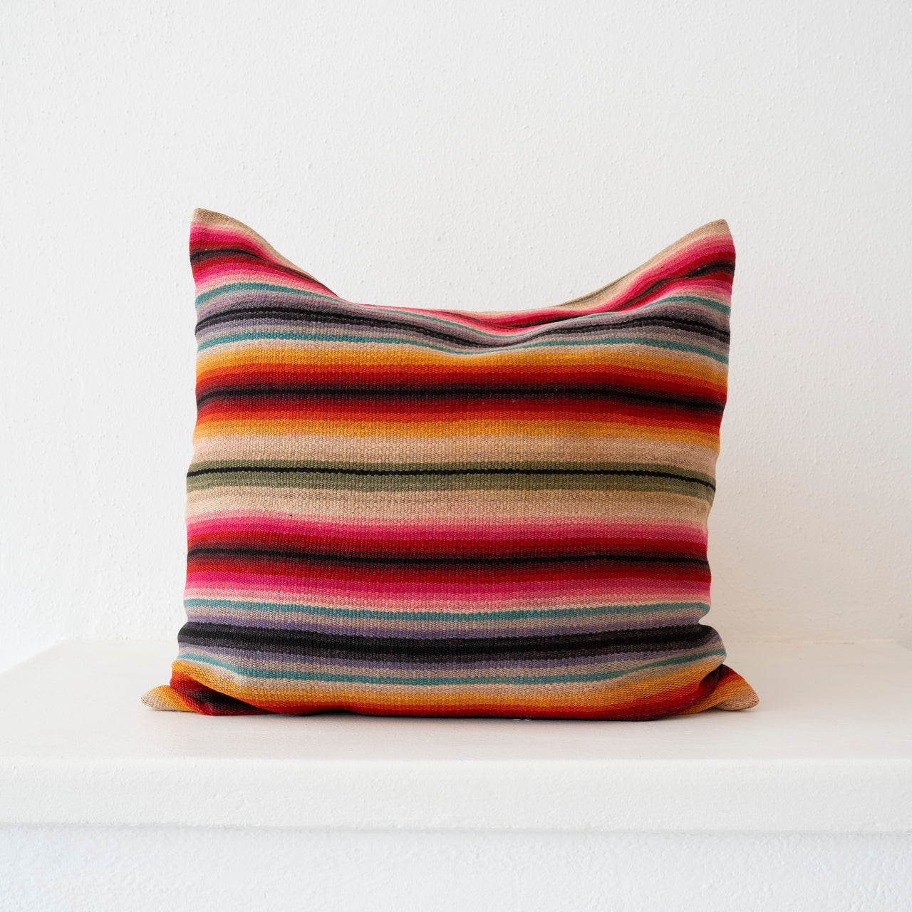 Vintage Peruvian Blanket Pillow: Indigo, Pink, Orange