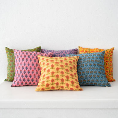 Garza Marfa Linen Cotton Block Printed Pillows 16" x 16"