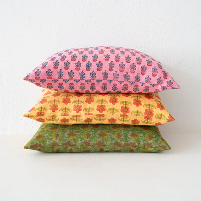 Garza Marfa Linen Cotton Block Printed Pillows 14" x 20"