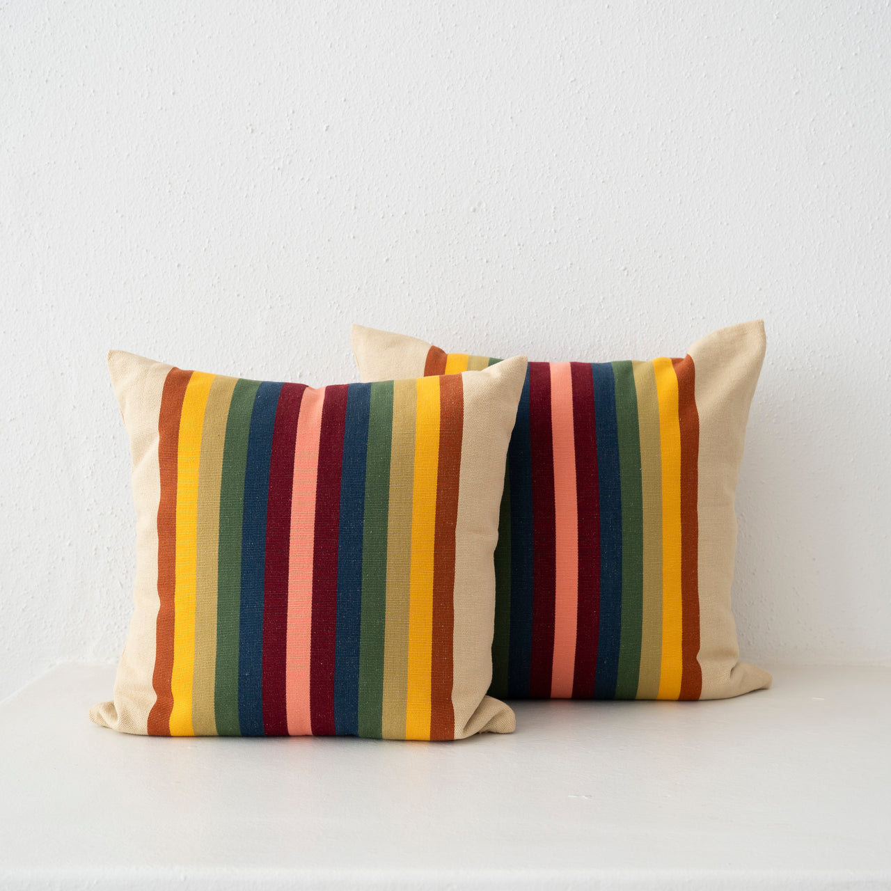 Garza Marfa Cotton Canvas 18" x 18" Pillow: Earth Spectrum Stripe