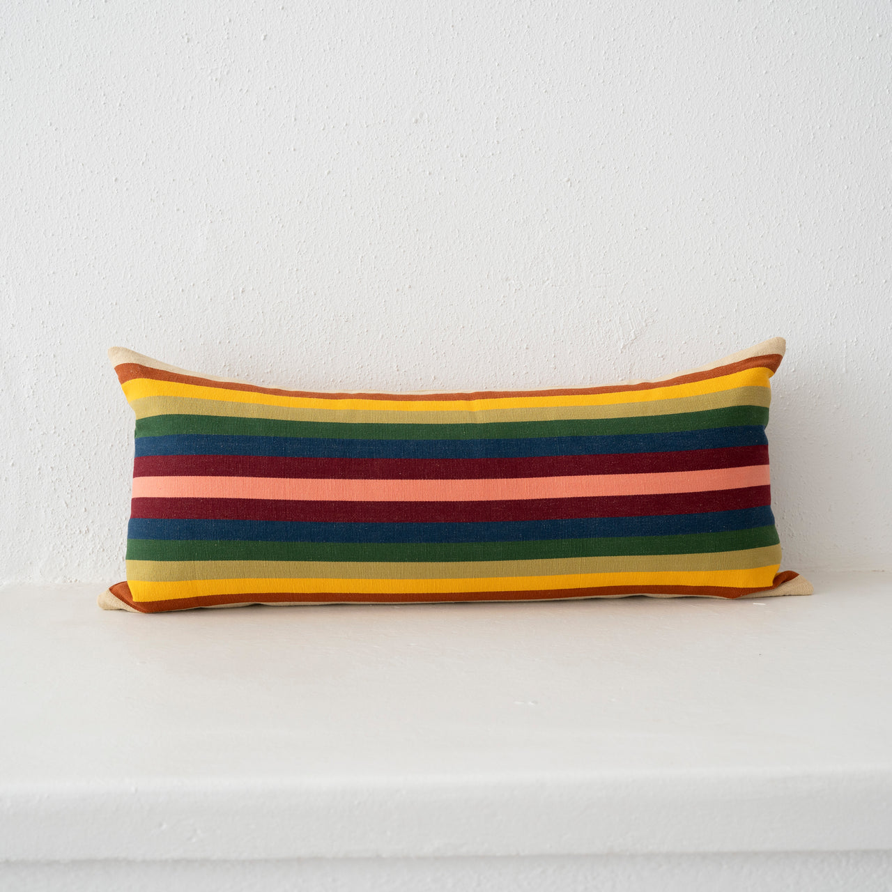 Garza Marfa Cotton Canvas 14" x 34" Bolster: Earth Spectrum Stripe