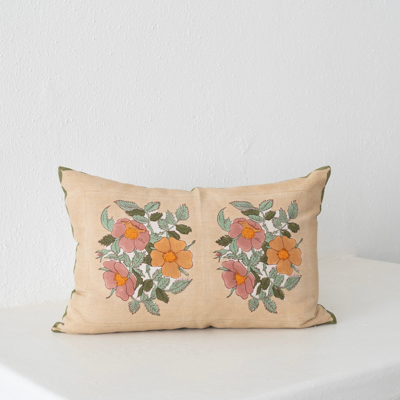 Soil to Studio DIA - 14" x 20" Hand Block-Printed Linen Pillow - Café au Lait