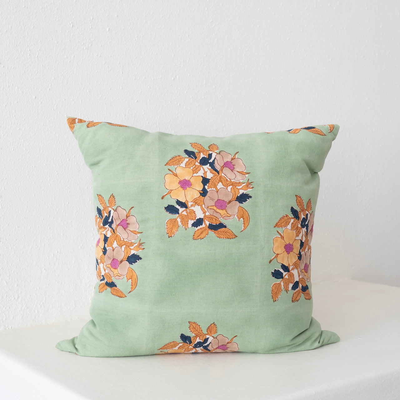 Soil to Studio DIA - 22" X 22" Hand Block-Printed Linen Pillow - Sage