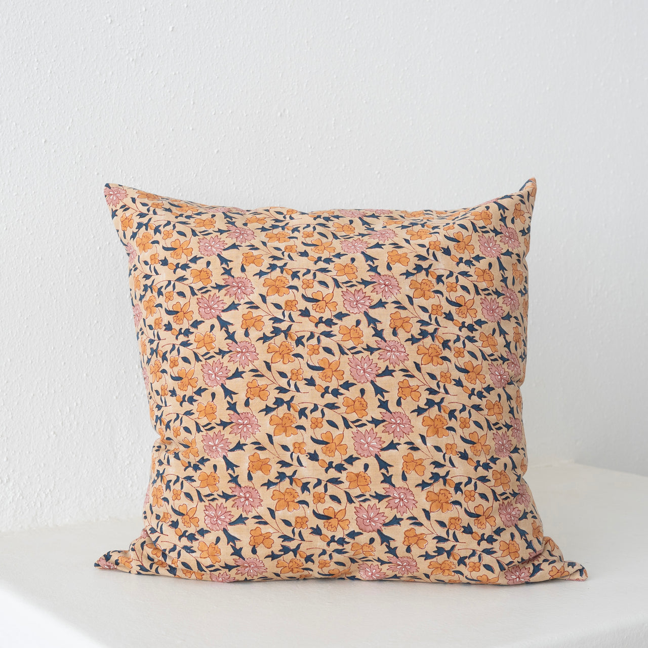 Soil to Studio Noor -22" X 22"  Hand Block-Printed Linen Pillow - Café au Lait