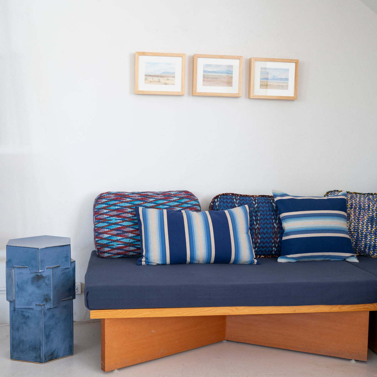 Garza Marfa Cotton Pillow - 16" x 26" Bolster: Indigo Ombre Stripe