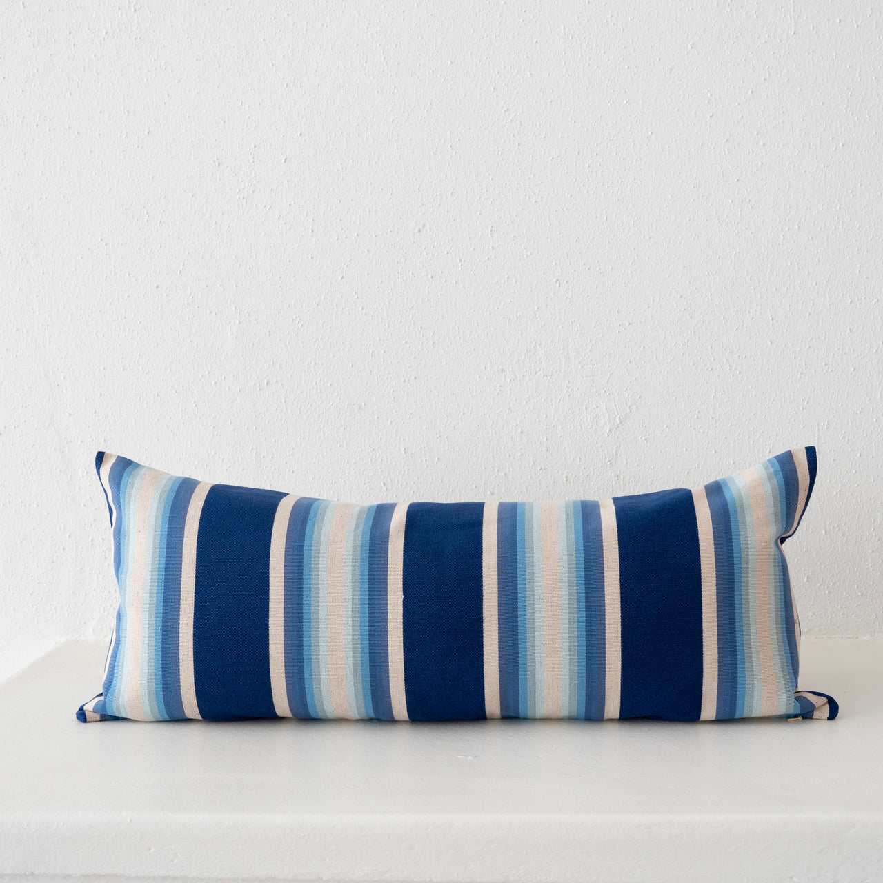 Garza Marfa Cotton Canvas 14" x 34" Bolster: Indigo Ombre Stripe