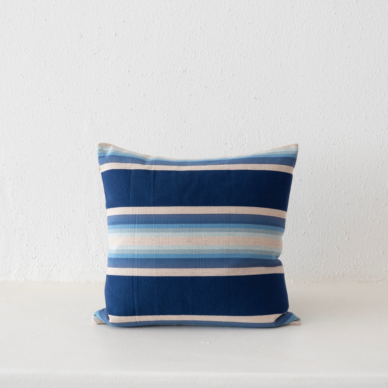 Garza Marfa Cotton Canvas 19" x 19" Pillow: Indigo Ombre Stripe
