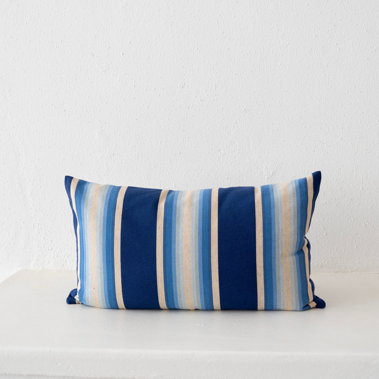 Garza Marfa Cotton Pillow - 16" x 26" Bolster: Indigo Ombre Stripe