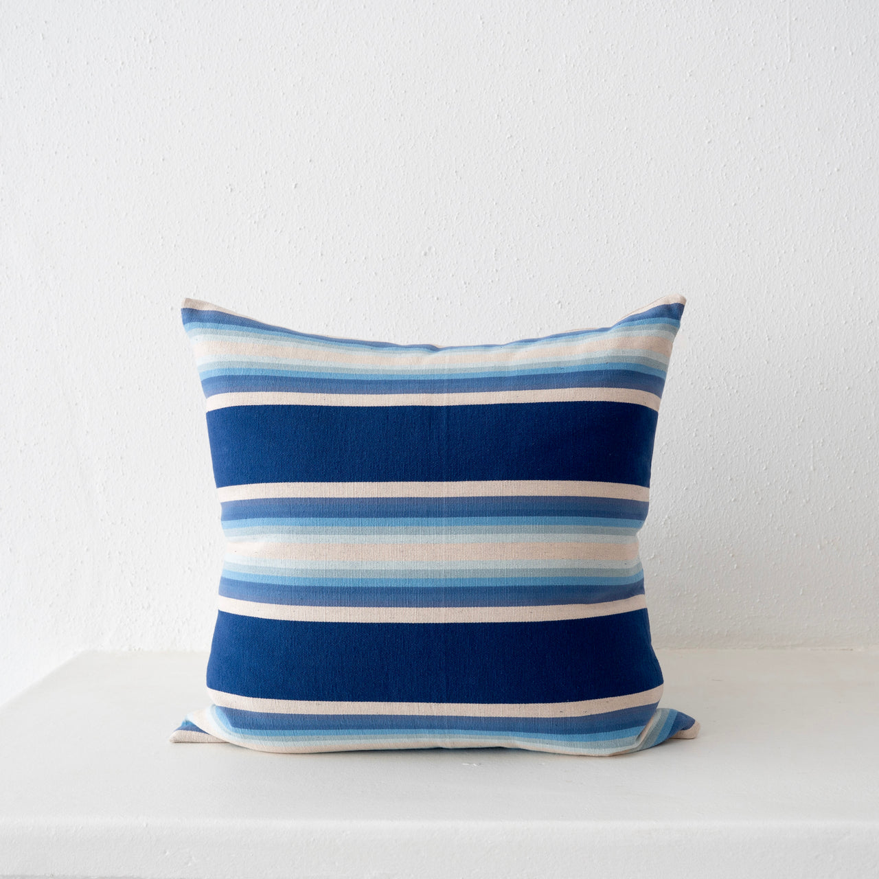 Garza Marfa Cotton Canvas 24" x 24" Pillow: Indigo Ombre Stripe