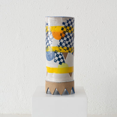 Jo Ann Williams Tall Transfer Vase: Blue, Yellow + Orange