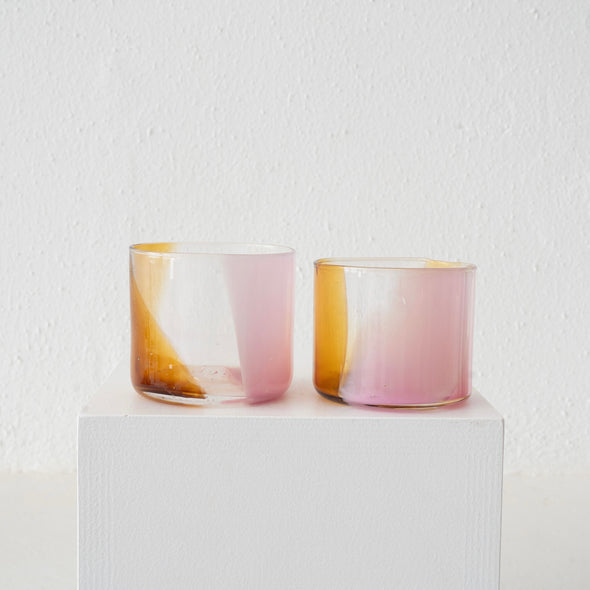 Bow Glass Splash Cup: Amber + Pink