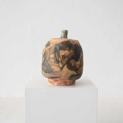 J Hoffman Ceramics Stoneware Round Vase- Jade and Olive
