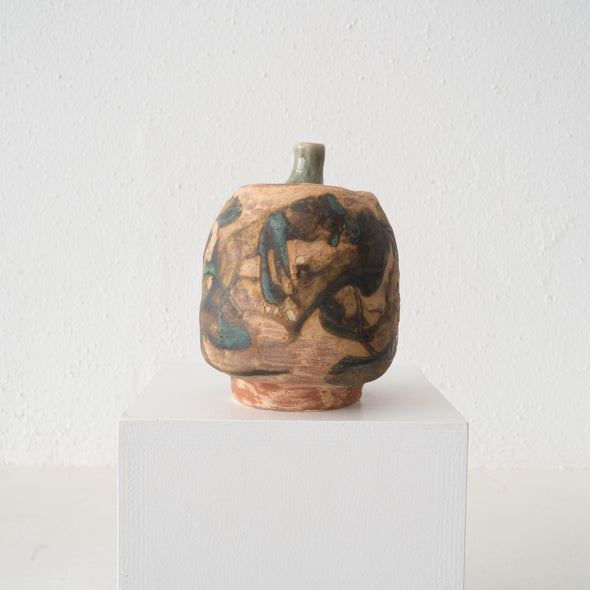 J Hoffman Ceramics Stoneware Round Vase- Jade and Olive