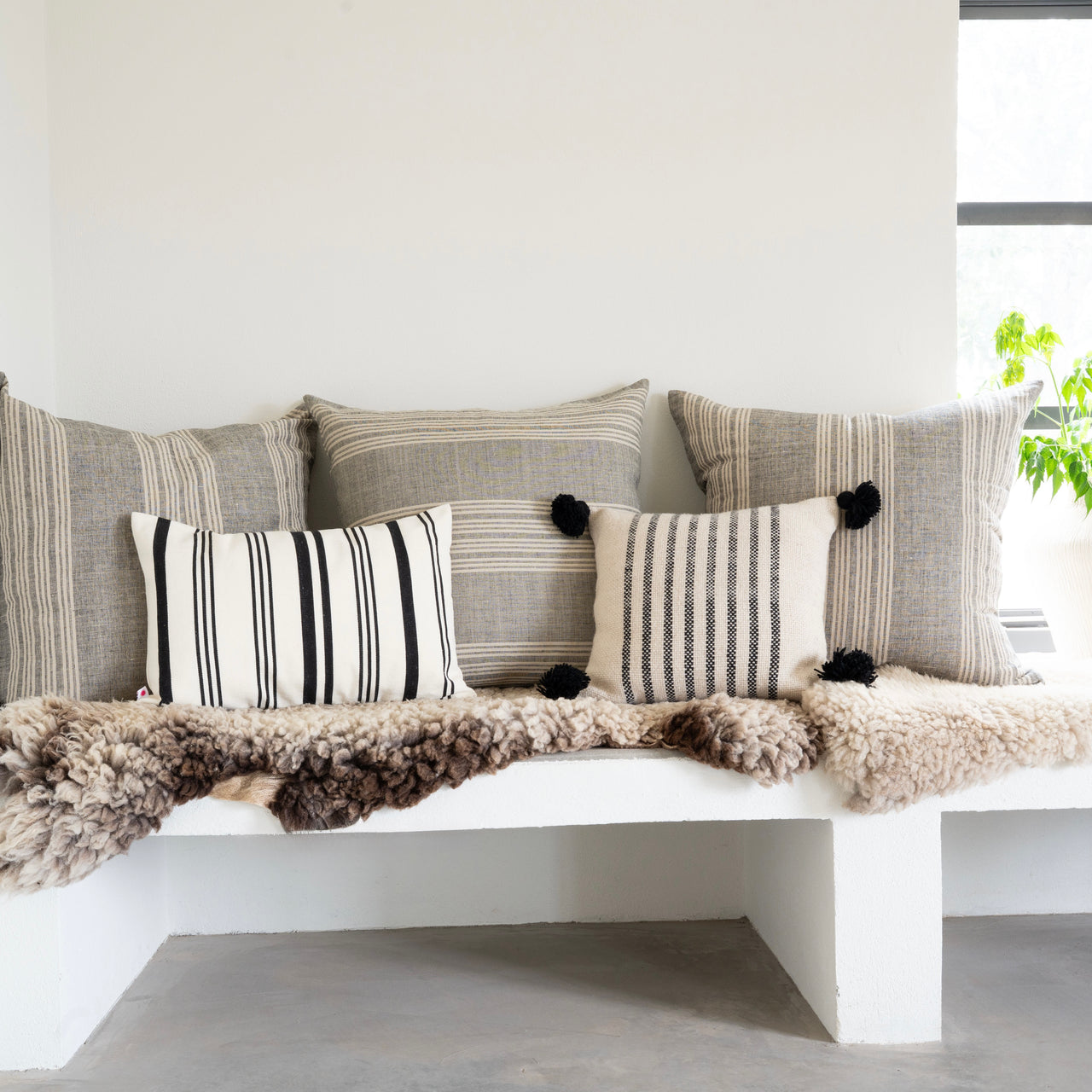 Garza Marfa Cotton Canvas 14" x 20" Bolster: Black + Cream Ticking Stripe