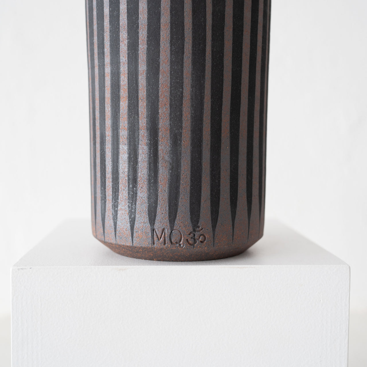 MQuan Studio Vessel / Vase: Black Stripes on Brown