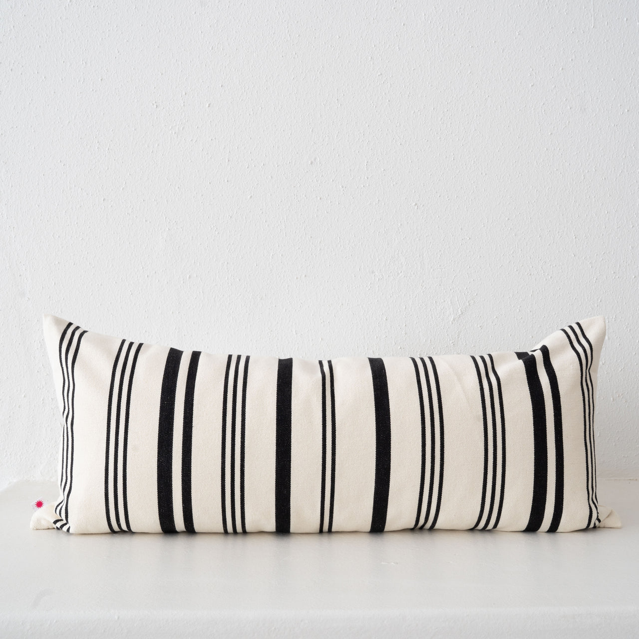 Garza Marfa Cotton Canvas 14" x 34" Bolster: Black + Cream Ticking Stripe