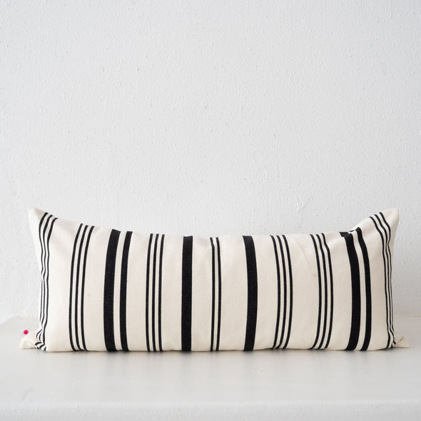 Garza Marfa Black + Cream Large Ticking Stripe  Pillow - 14" x 34"