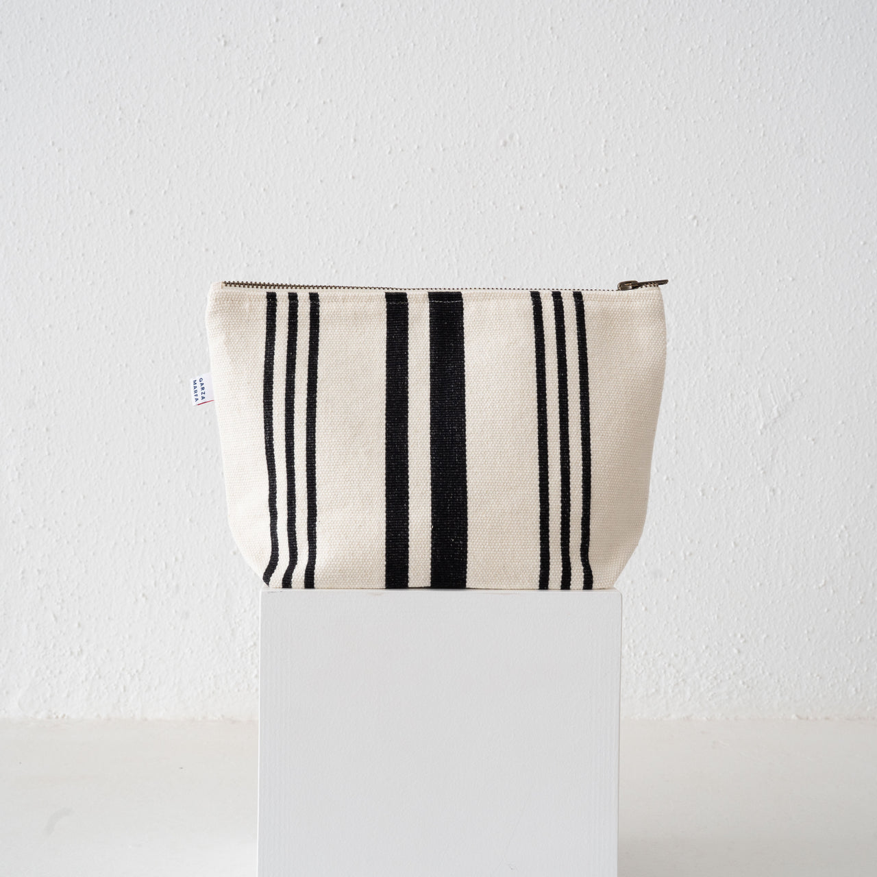 Garza Marfa Cotton Canvas Pouch: Black + Cream Large Ticking Stripe