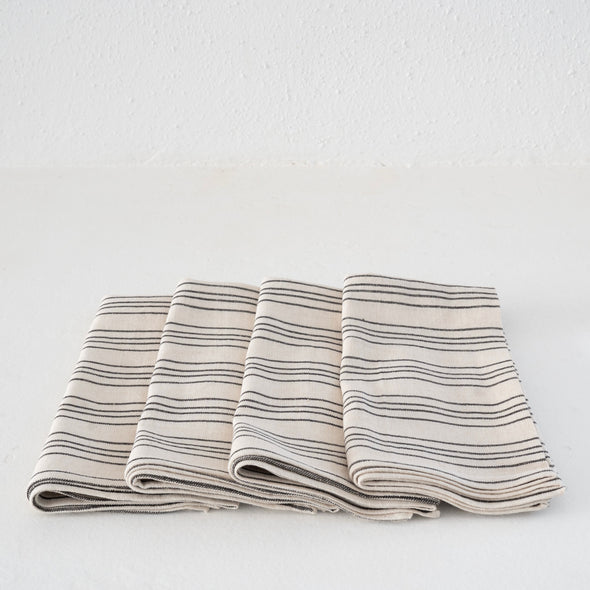 Garza Marfa Black + Cream Small Ticking Stripe Napkins (Set of 4)