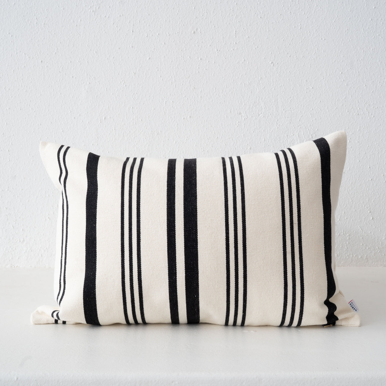 Garza Marfa Cotton Canvas 14" x 20" Bolster: Black + Cream Ticking Stripe
