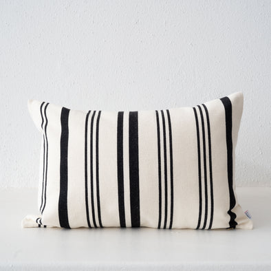 Garza Marfa Black + Cream Large Ticking Stripe Cotton Pillow 14" x 20"