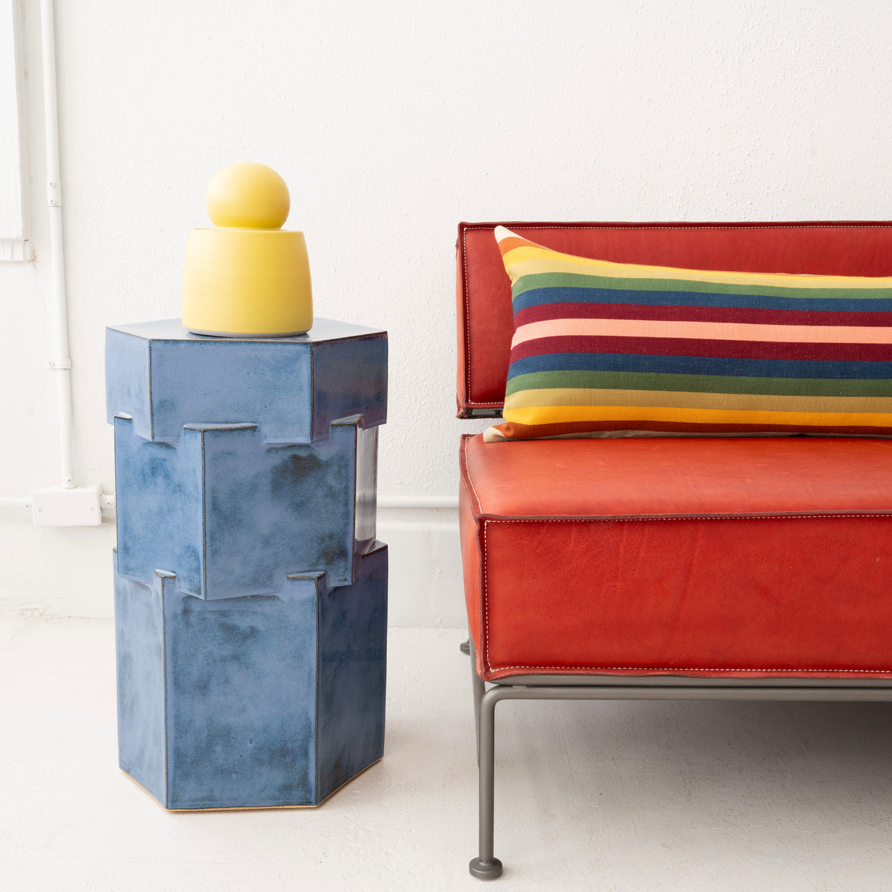 Garza Marfa Cotton Canvas 14" x 34" Bolster: Earth Spectrum Stripe