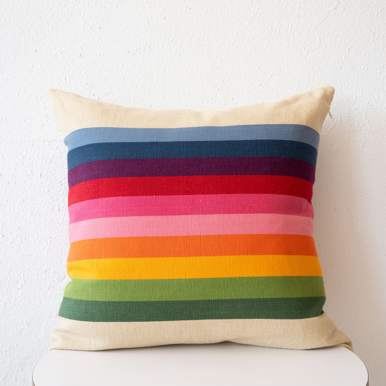 Garza Marfa Cotton Canvas 20" Square Pillow: Pink Spectrum Stripe