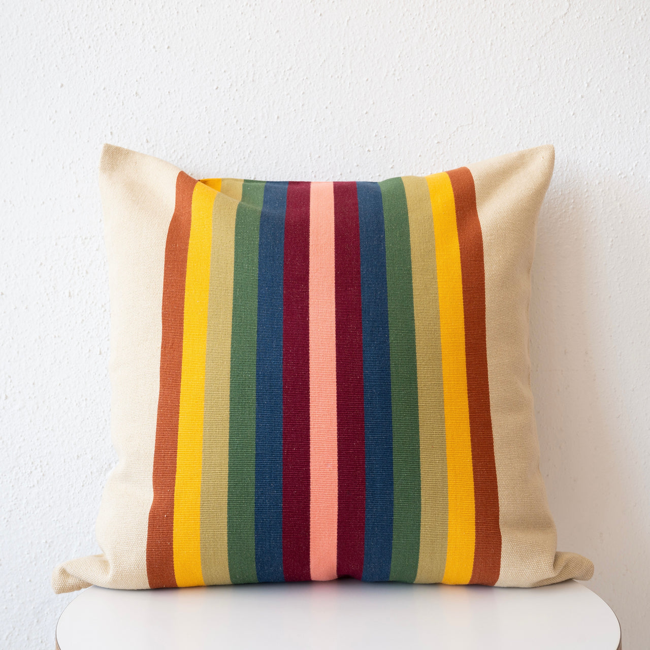 Garza Marfa Cotton Canvas 20" x 20" Pillow: Earth Spectrum Stripe