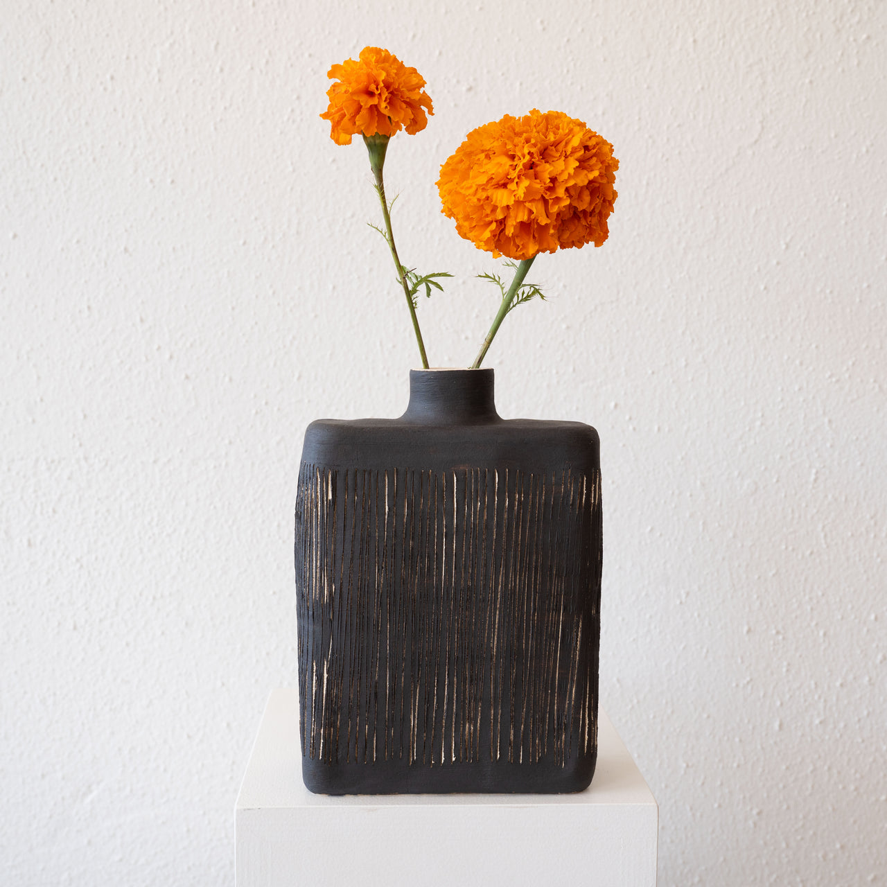 Cait Reas Vase: White Stoneware w/ Black Stoneware Slip