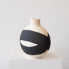 Cait Reas Round Vase: White Stoneware w/ Black Stoneware Slip