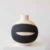 Cait Reas Round Vase: White Stoneware w/ Black Stoneware Slip