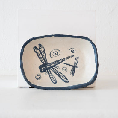 Malinda Beeman 7.5" Rectangular Bowl: Dragonflies