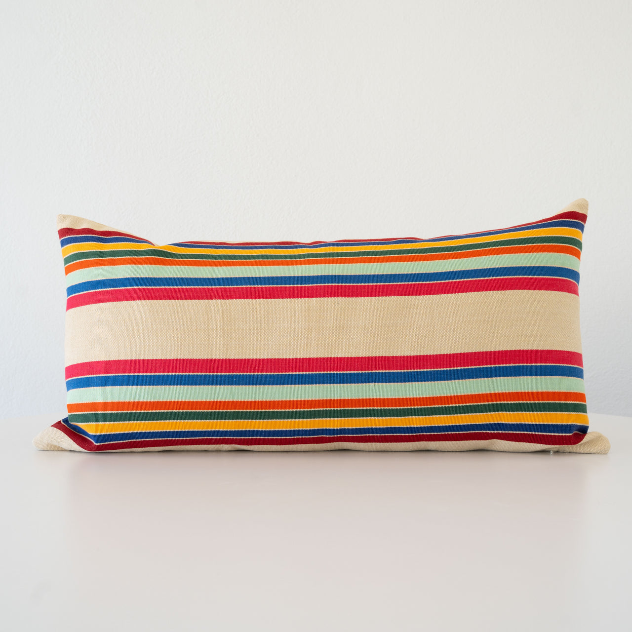 Garza Marfa Cotton Canvas 14" x 28" Bolster: Cranberry Stripe