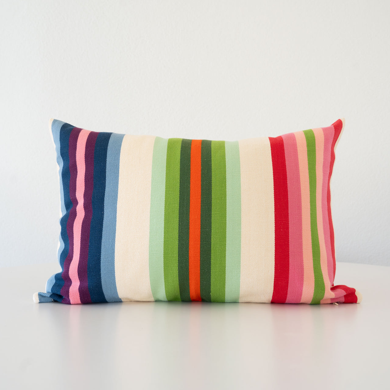 Garza Marfa Cotton Bolster Pillow 14" x 20": Rainbow Stripe - Orange + Green