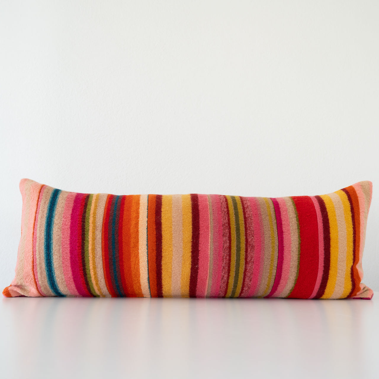 Garza Marfa Felted Wool 14" x 34" Bolster Pillow - Red Patchwork 1