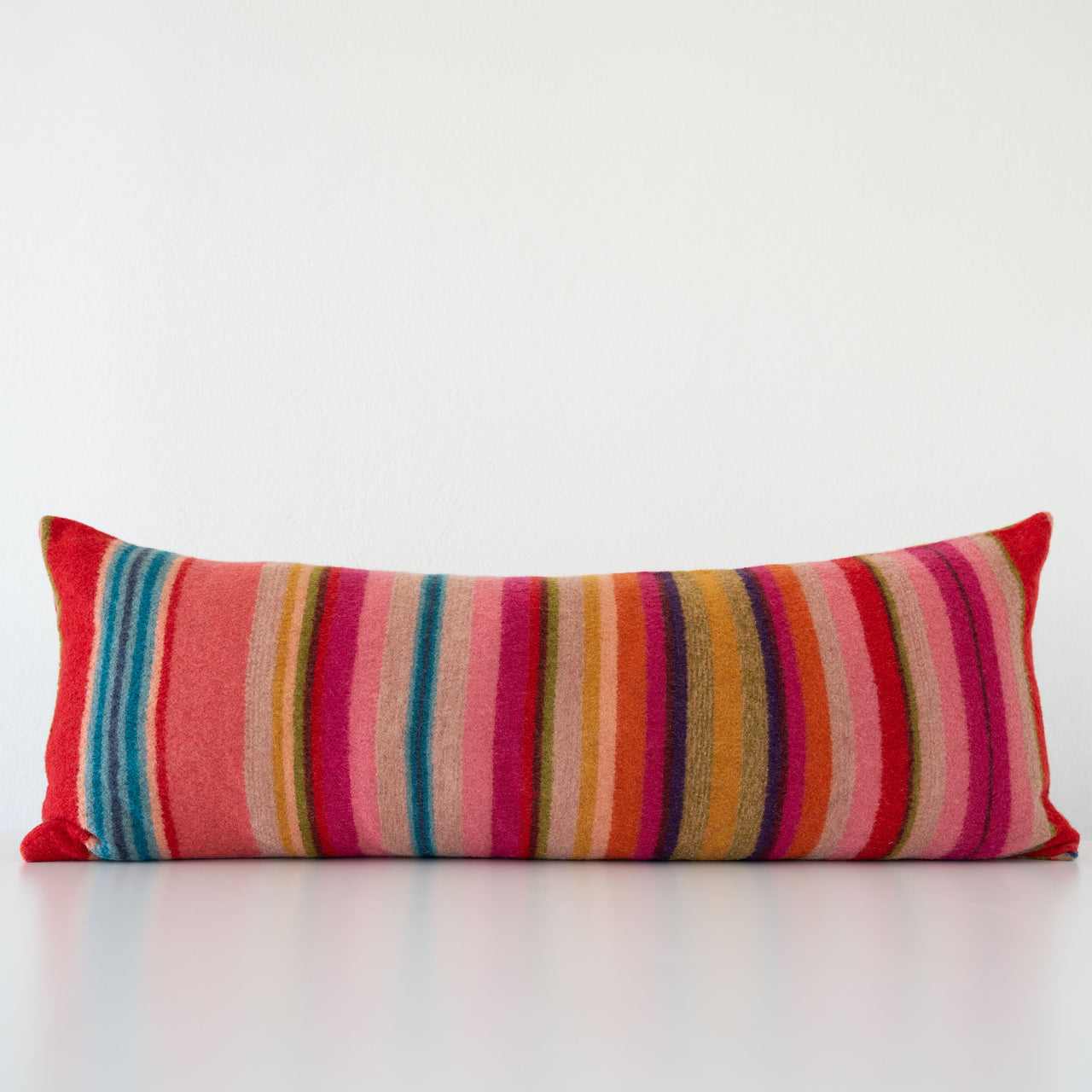 Garza Marfa Felted Wool 14" x 34" Bolster Pillow - Red Patchwork 2