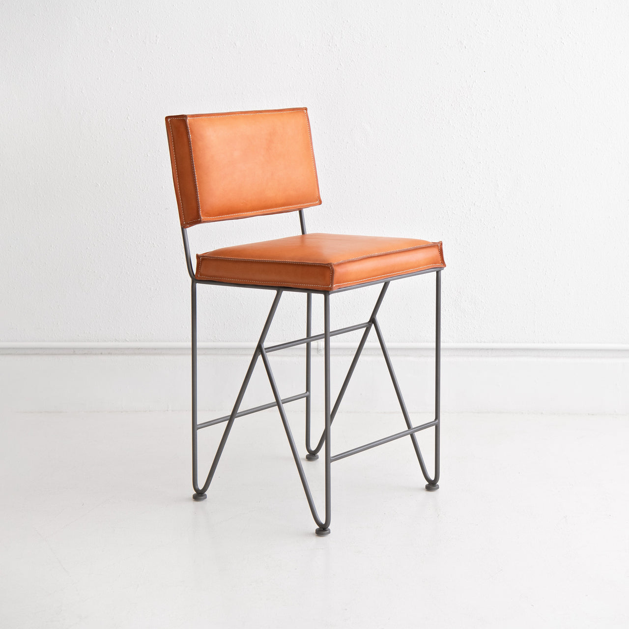 Upholstered Saddle Leather Counter Height Barstool