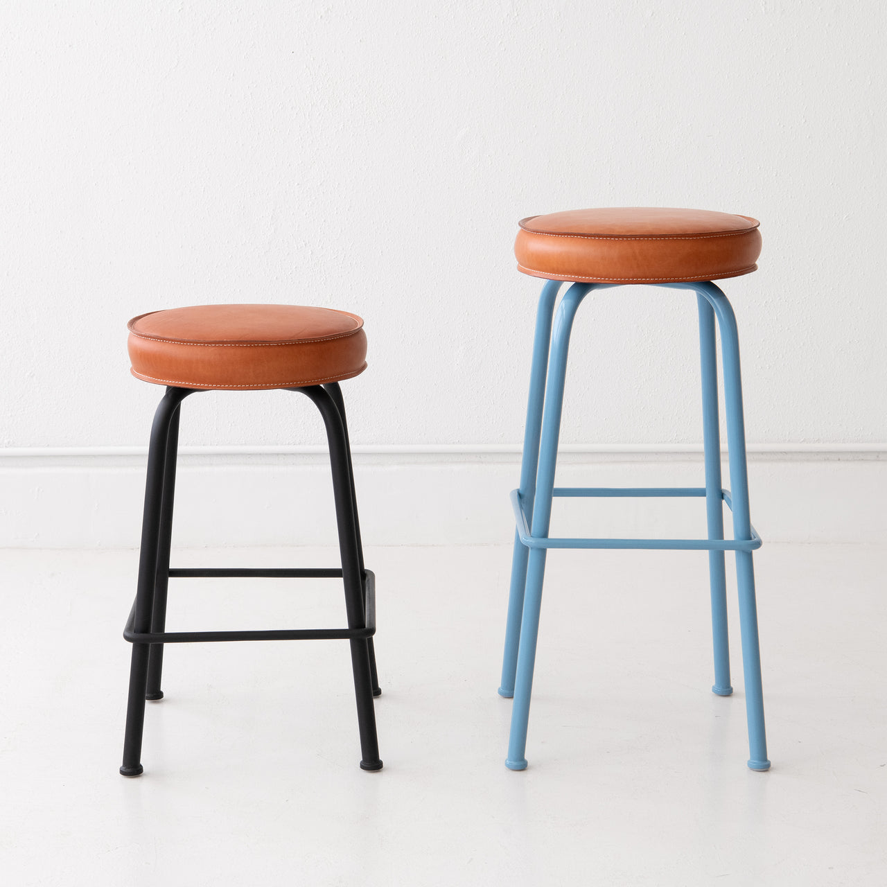 Upholstered Saddle Leather Round Top Barstool - Counter Height