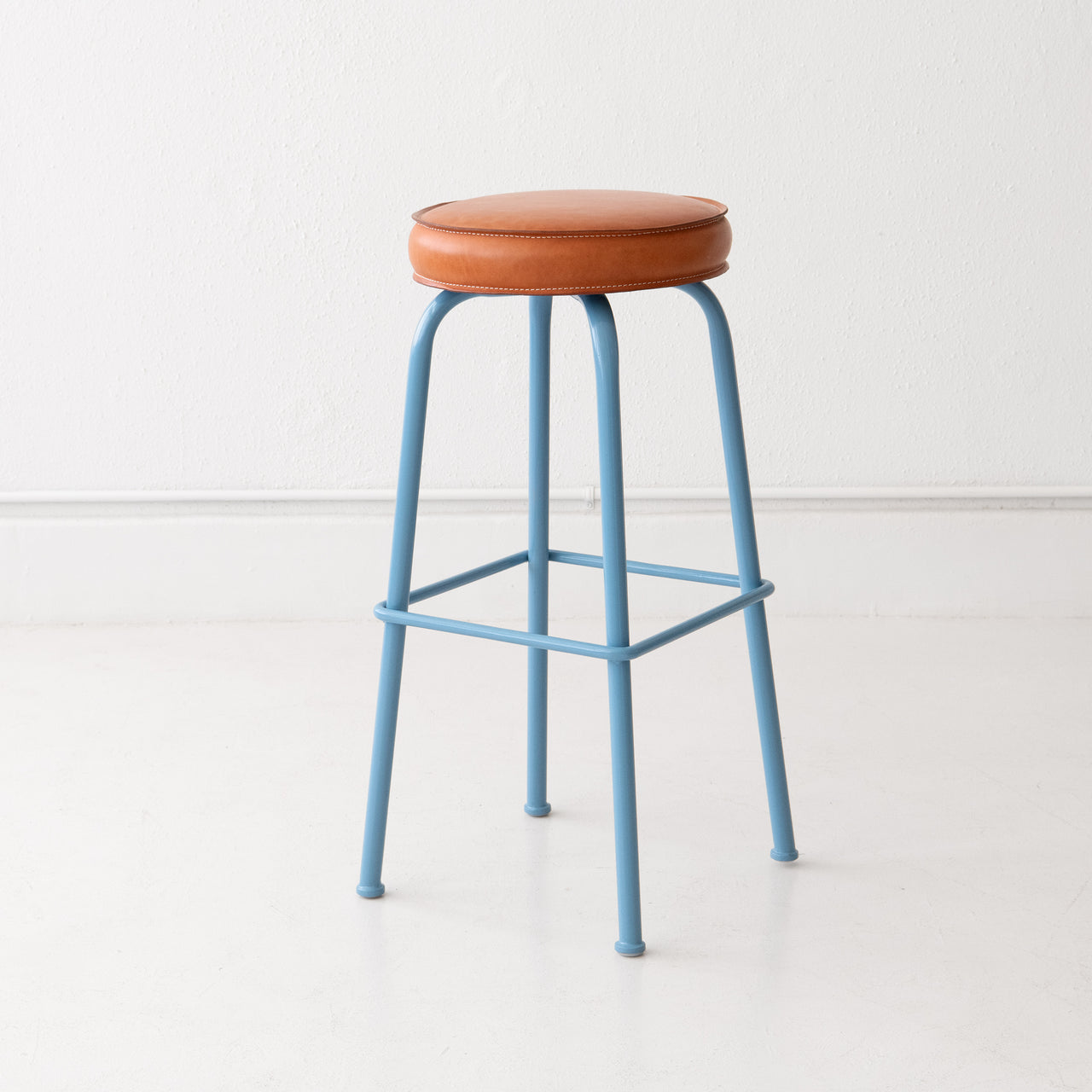 Upholstered Saddle Leather Round Top Barstool - Counter Height