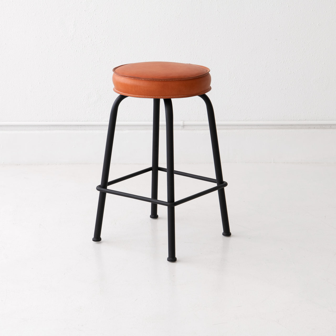 Upholstered Saddle Leather Round Top Barstool - Bar Height