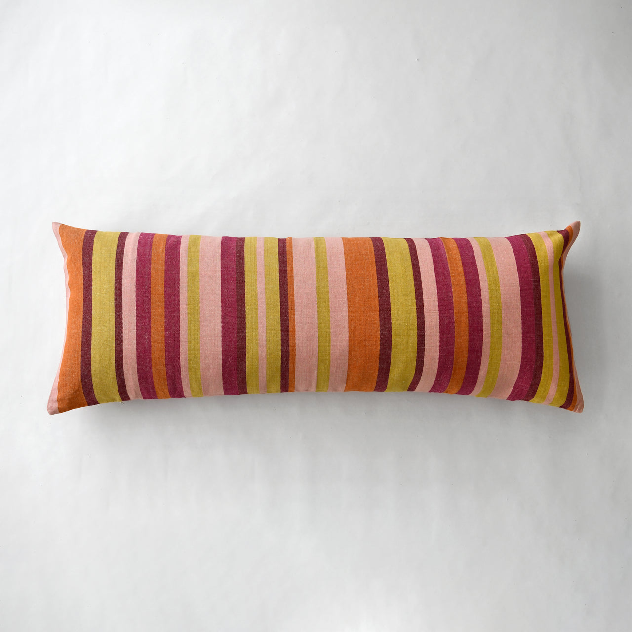 Garza Marfa Linen Cotton Stripe Bolster - 18" x 48": Burgundy Rosa