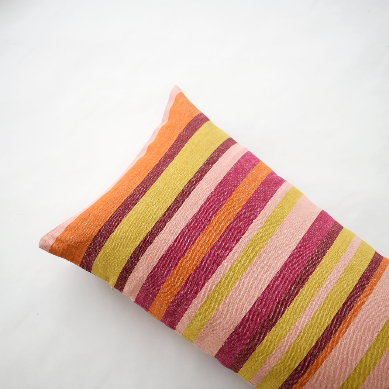 Garza Marfa Linen Cotton Stripe Bolster - 18" x 48": Burgundy Rosa