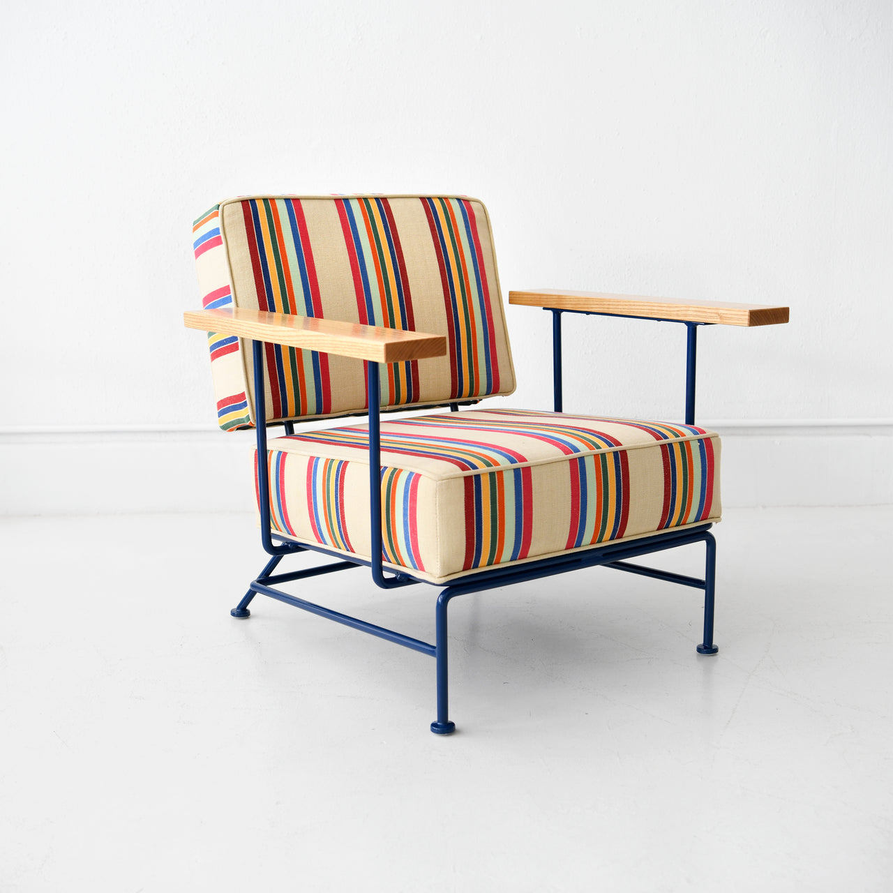 Upholstered Boxy Armchair - Cranberry Stripe