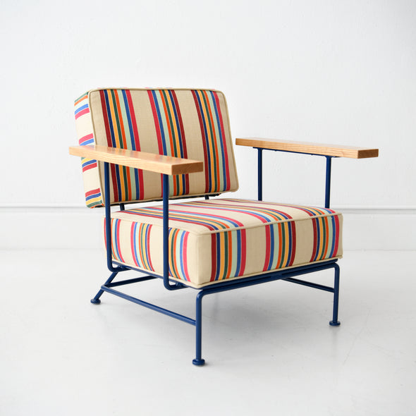Upholstered Boxy Armchair - Cranberry Stripe