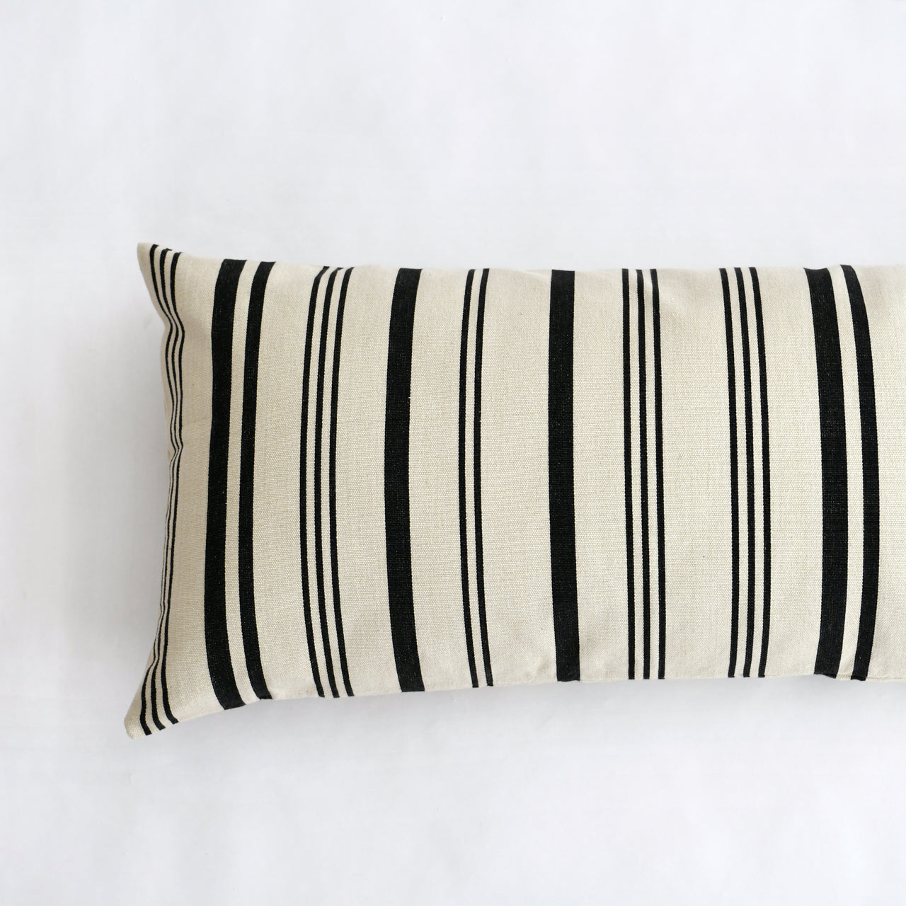 Garza Marfa Cotton Bolster Pillow 18" x 48": Black + Taupe Ticking Stripe
