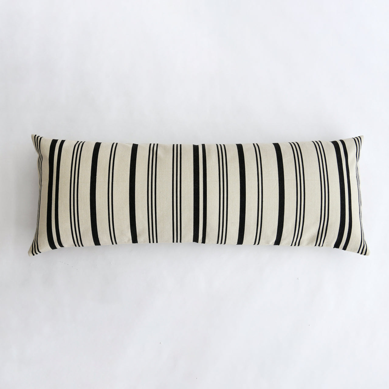 Garza Marfa Cotton Bolster Pillow 18" x 48": Black + Taupe Ticking Stripe