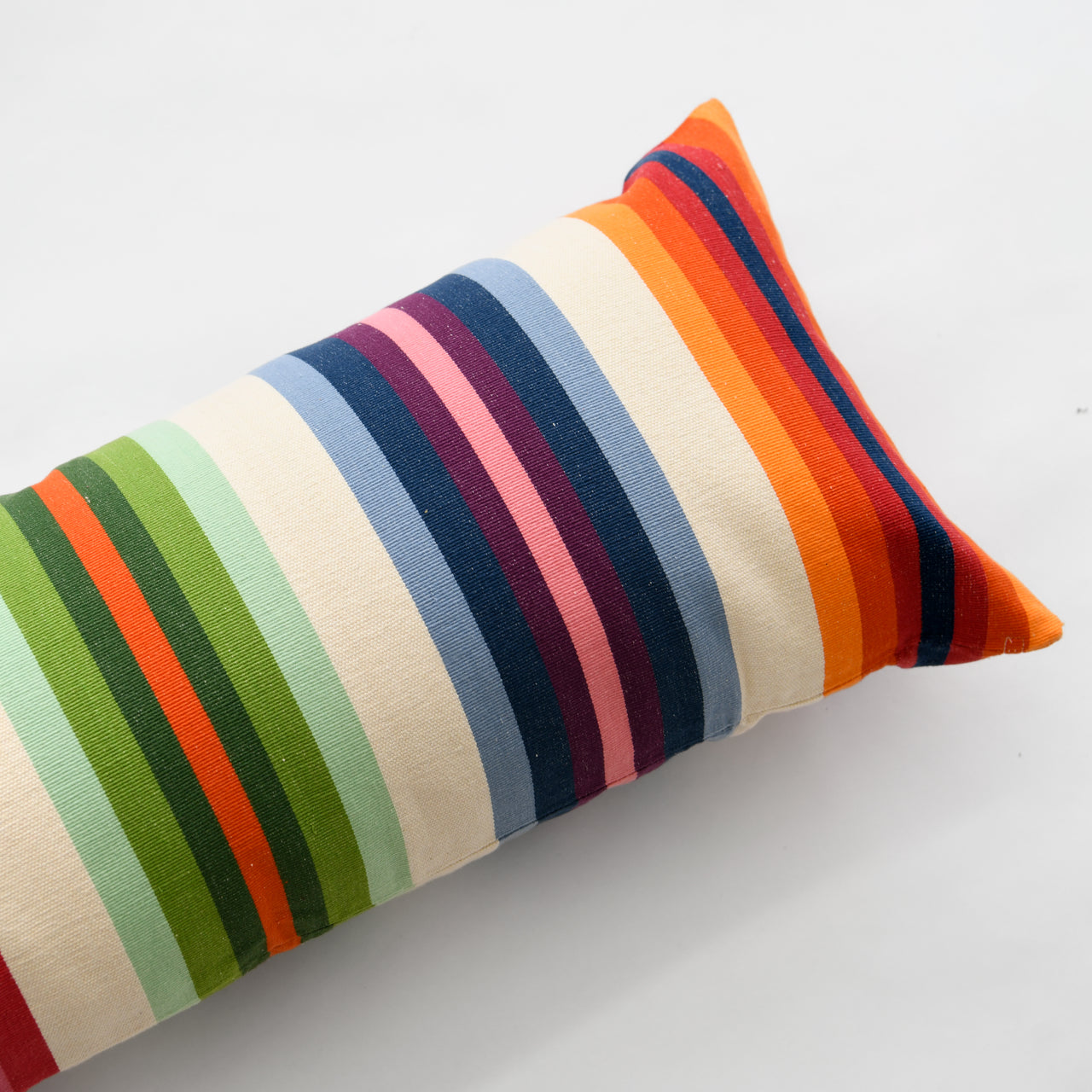 Garza Marfa Cotton Canvas 14" x 34" Bolster: Rainbow Stripe
