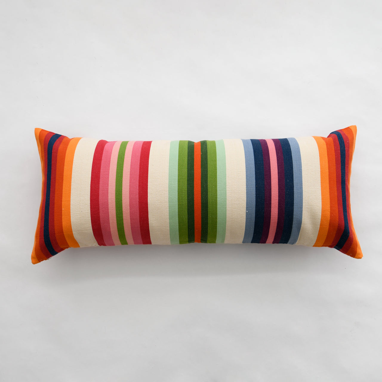 Garza Marfa Cotton Canvas 14" x 34" Bolster: Rainbow Stripe