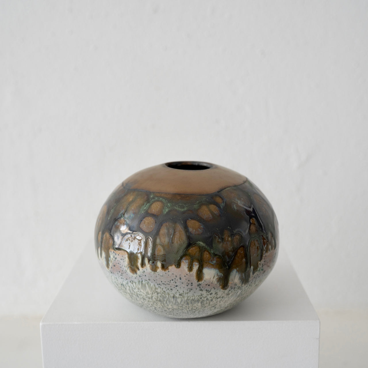 Jo Ann Williams Orb Vase; Gold, Gunmetal and Sand