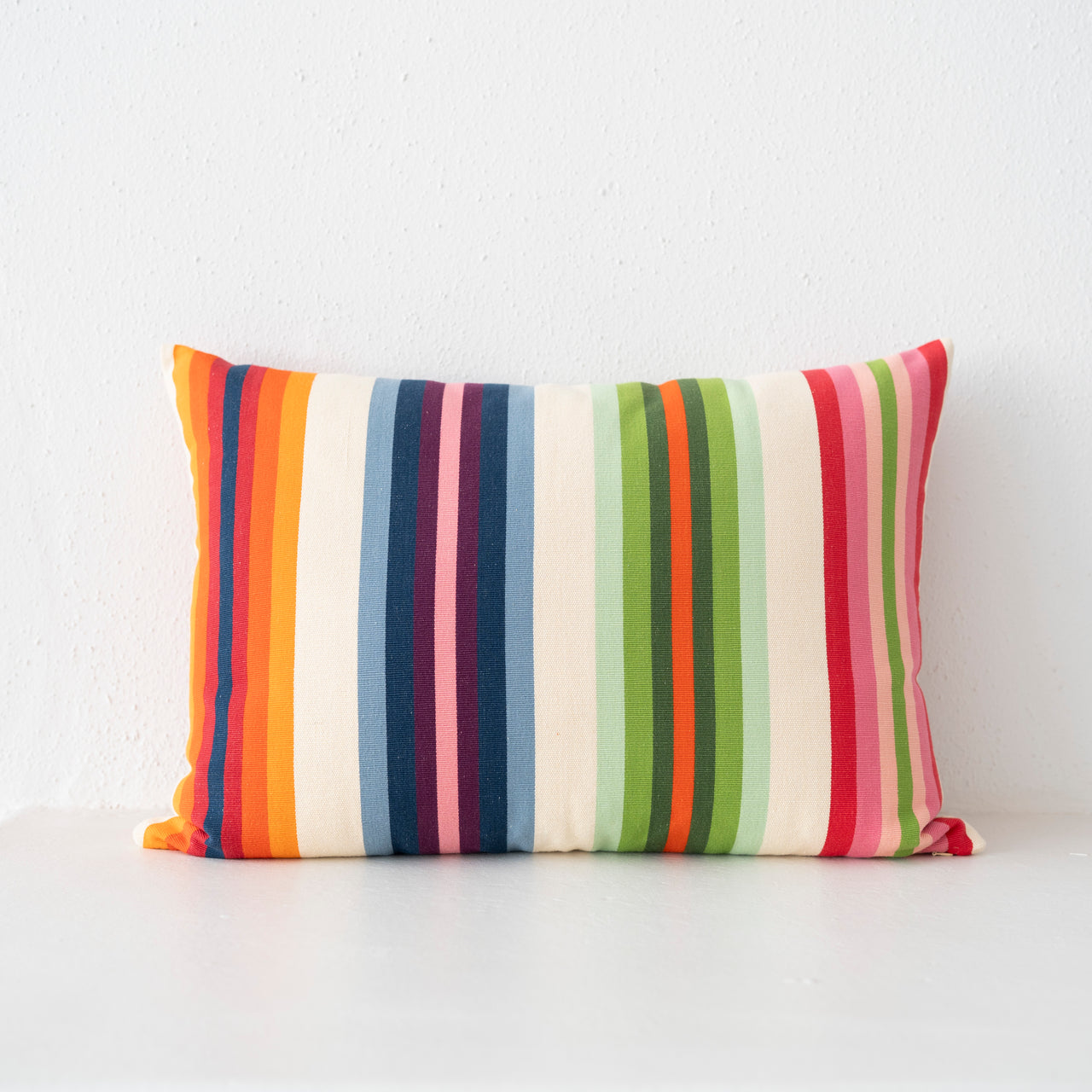 Garza Marfa Cotton Canvas 20" x 28" Bolster Pillow: Rainbow Stripe